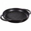 Okrągła Patelnia żeliwna Grillowa Z Dwoma Uchwytami 22 Cm, Czarny Staub